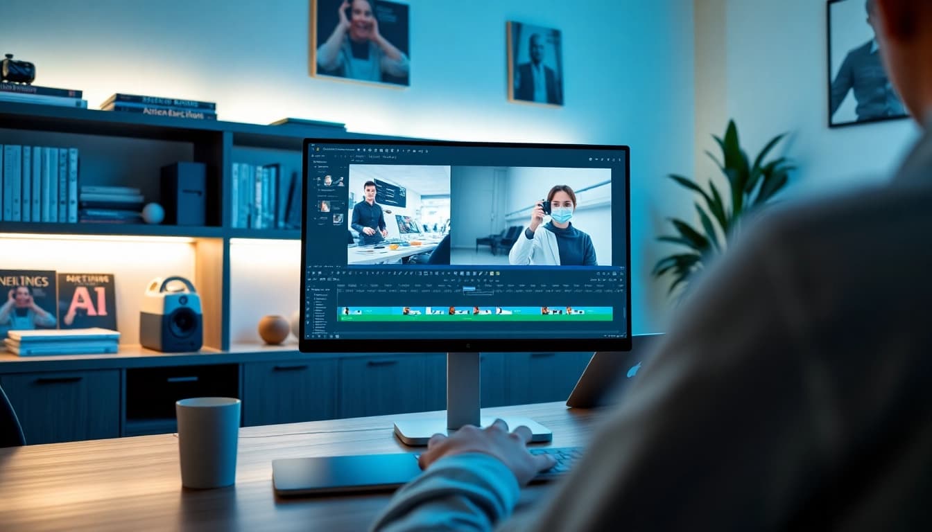 Video to prompt AI workspace with modern tech and editing tools.