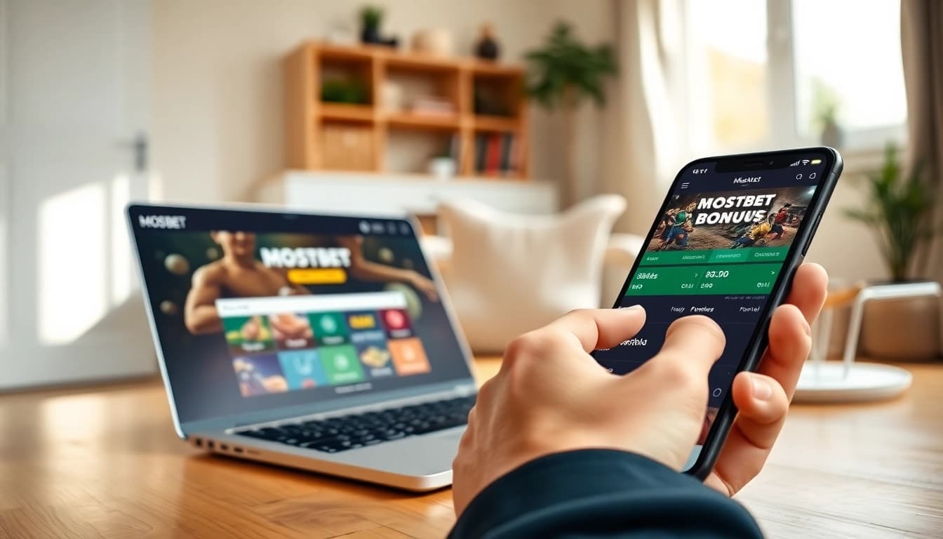 Mostbet depozit bonusu sayfasını inceleyen bir kullanıcının sıcak ev ofisi görüntüsü.
