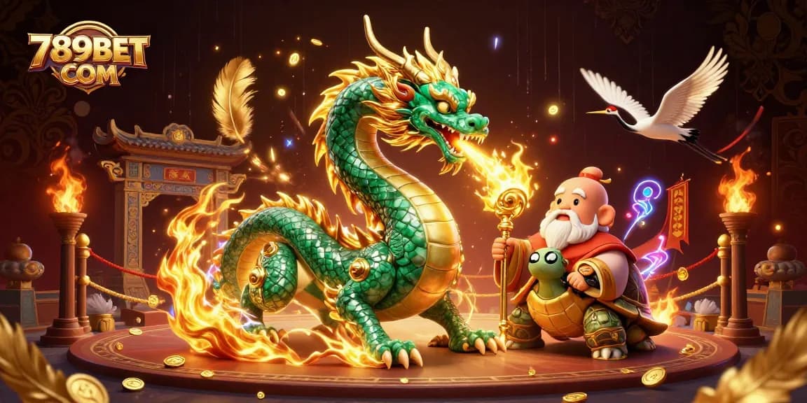 Engage with the exciting world of 789BET COM, featuring a dragon and lucky cranes amidst a vibrant casino atmosphere.