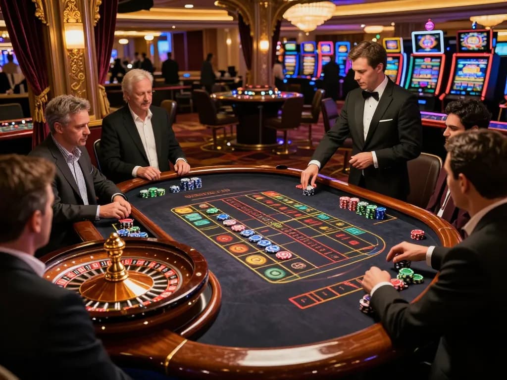 Experience a thrilling roulette game at the casino with G28 LINK, showcasing engaging players and vibrant atmosphere.