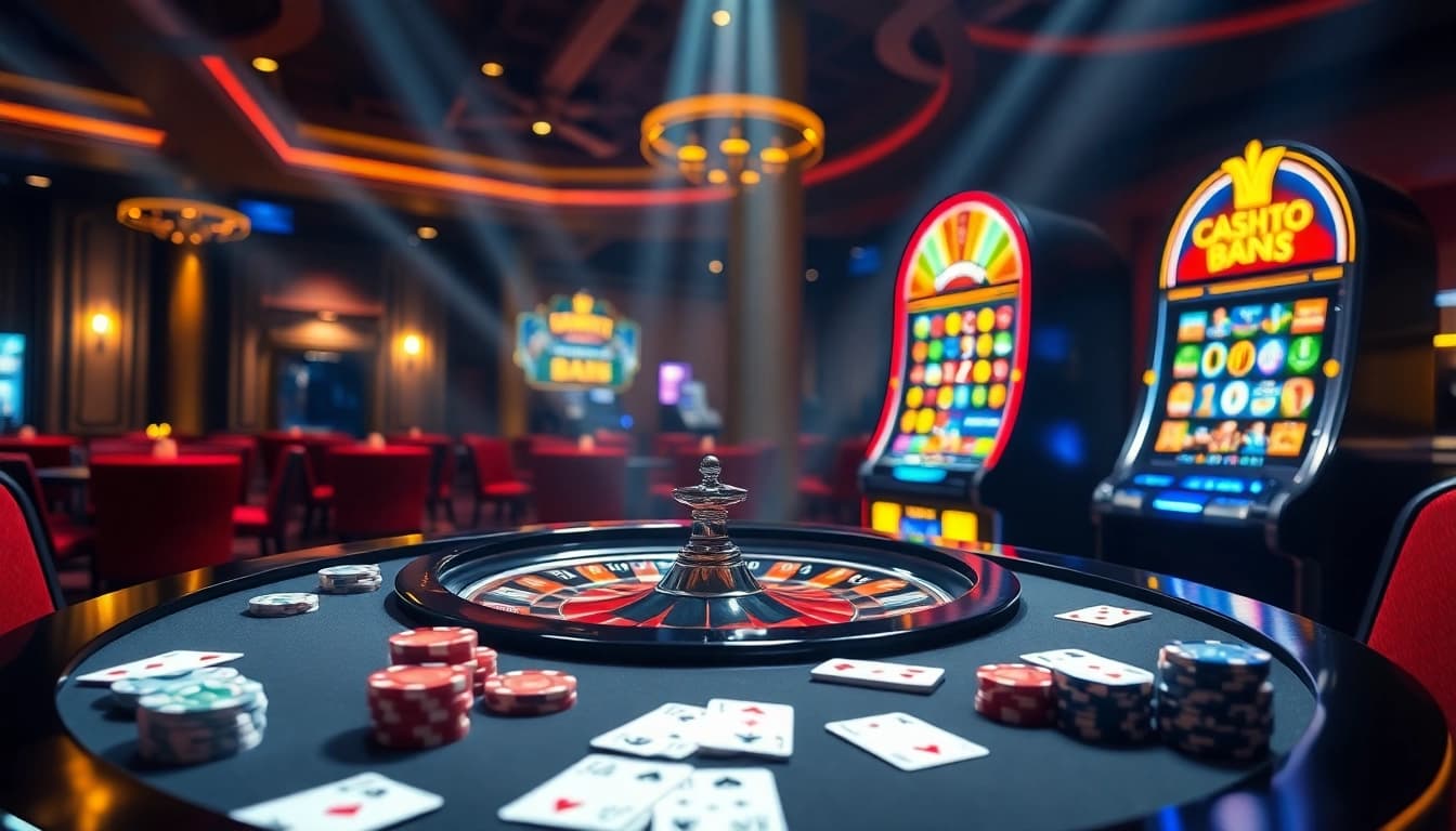 RR88's vibrant casino atmosphere featuring roulette, poker chips, and dynamic slot machines.