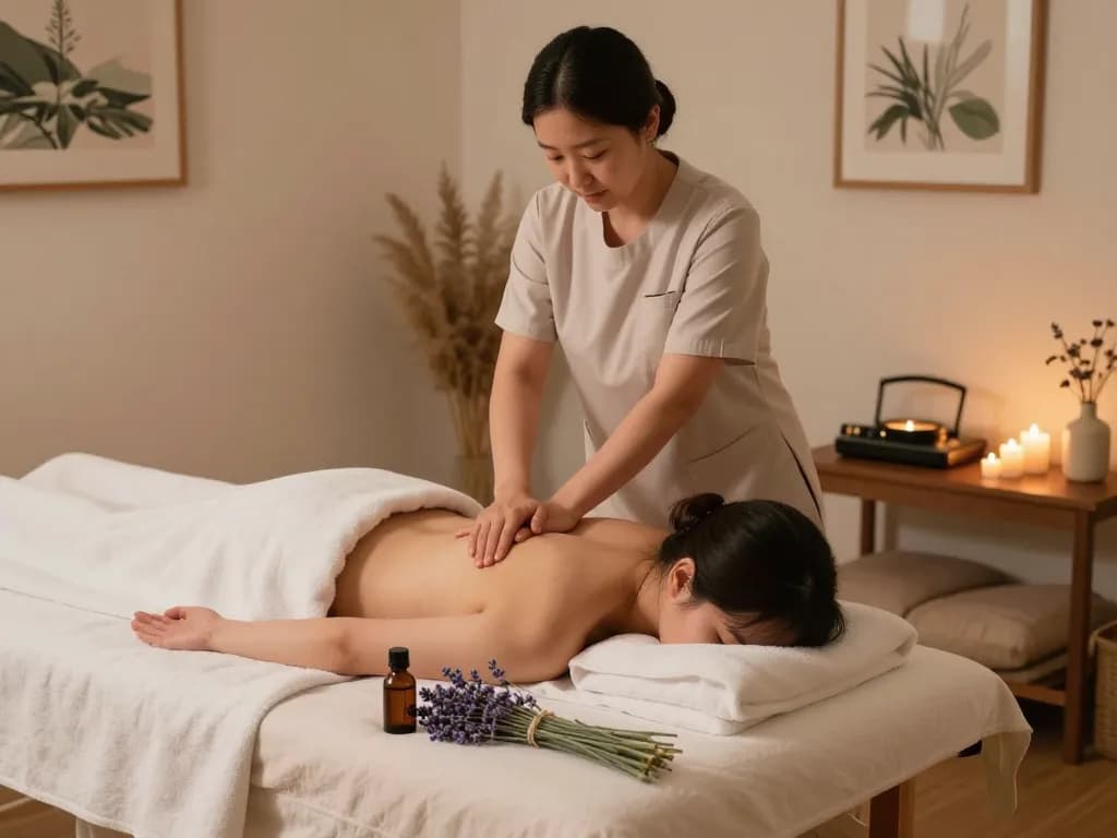 Soothing 논현동마사지 therapy session in a tranquil wellness studio with calming ambiance.