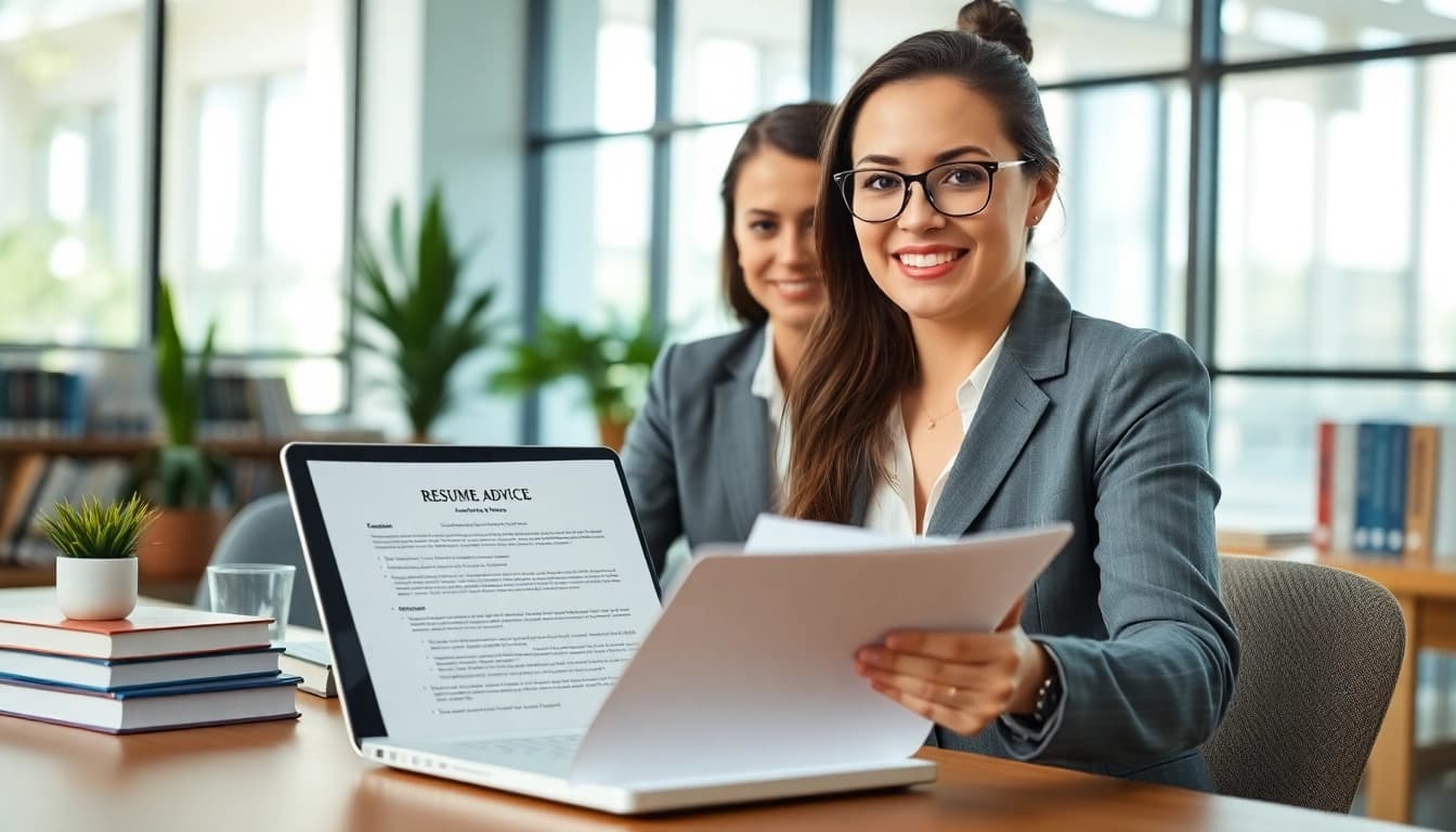 Transform your career with leading resume writing services near me, featuring a consultant guiding a client.