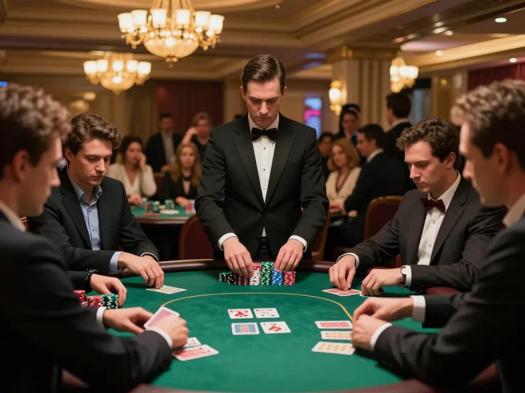 ae888 players engaged in a thrilling poker match at an upscale casino.
