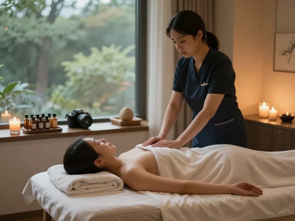 강남마사지 experience in a luxury spa showcasing a relaxing therapy session.
