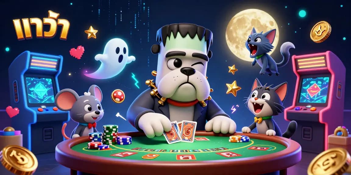 Engage energetically in baccarat with a spooky 3D cartoon scene featuring iconic monsters