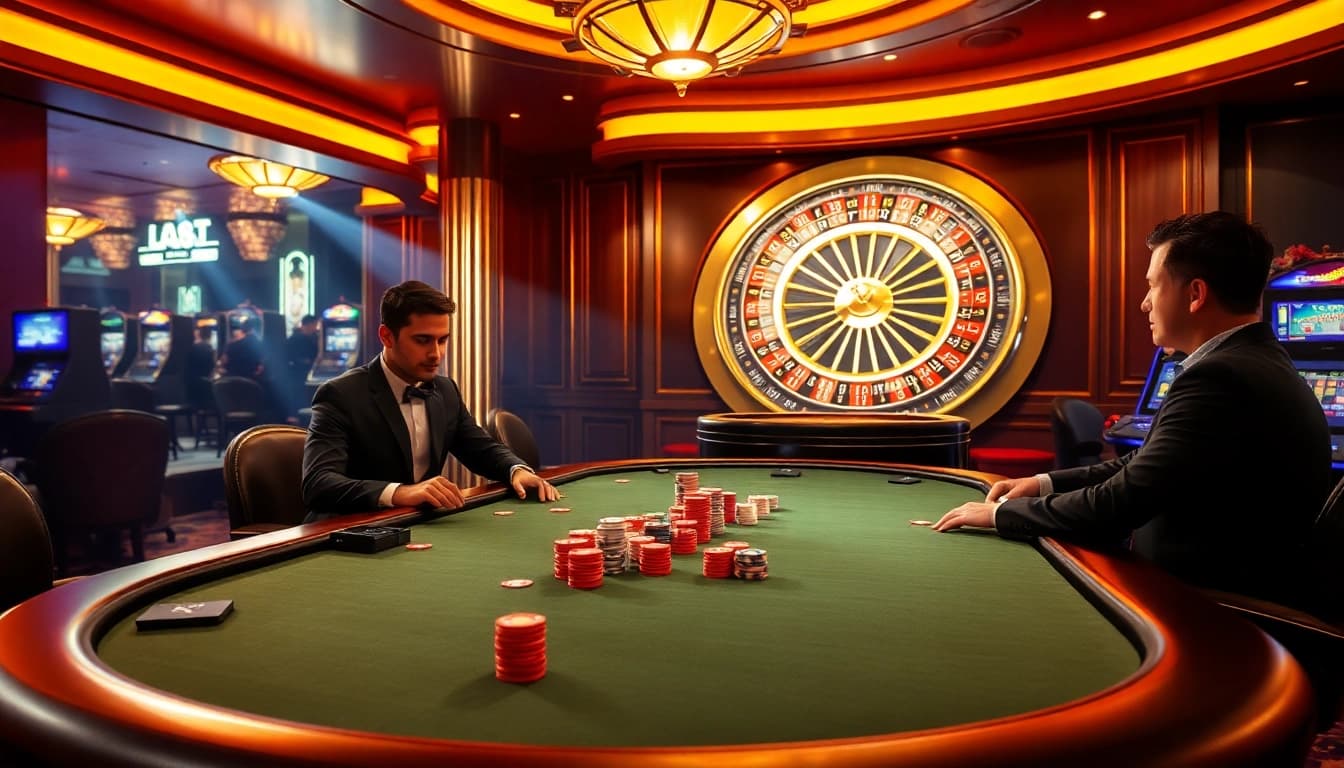KPI4D poker table game scene with professional players, vibrant colors, and a thrilling atmosphere.