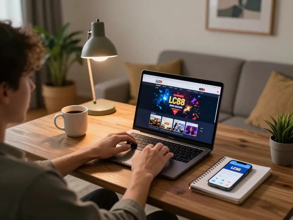Engaging in strategic gameplay at LC88 online casino from a cozy home setup.