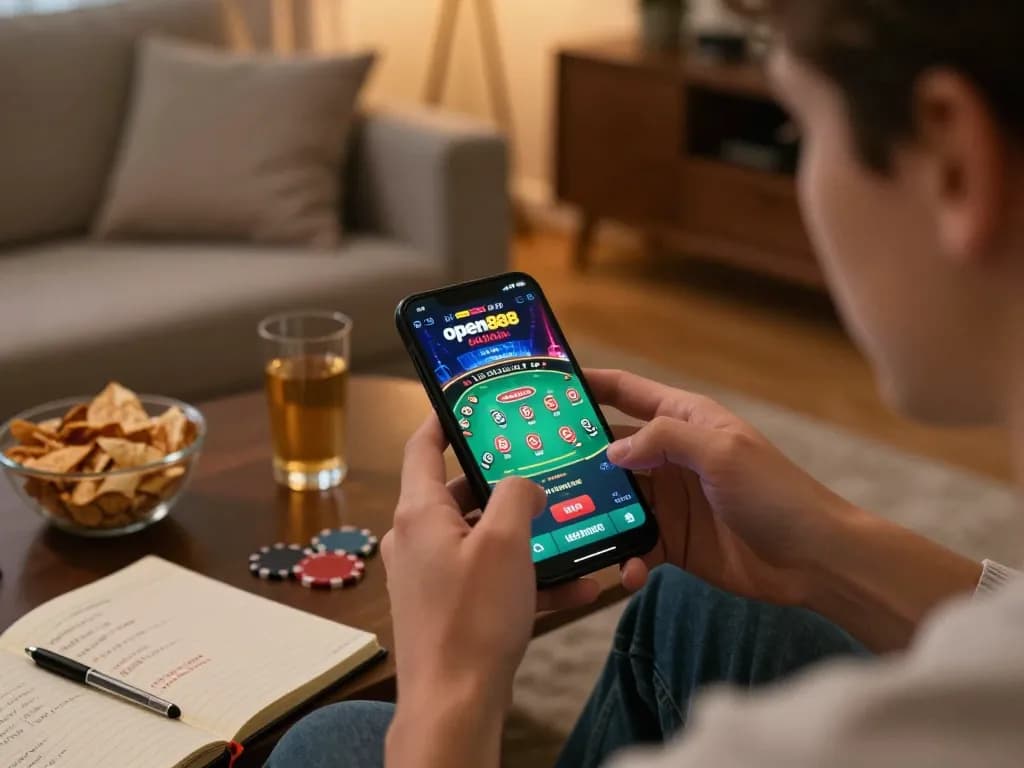 Play online games with open888 on smartphone in a cozy home setup, showcasing an engaging gaming experience.
