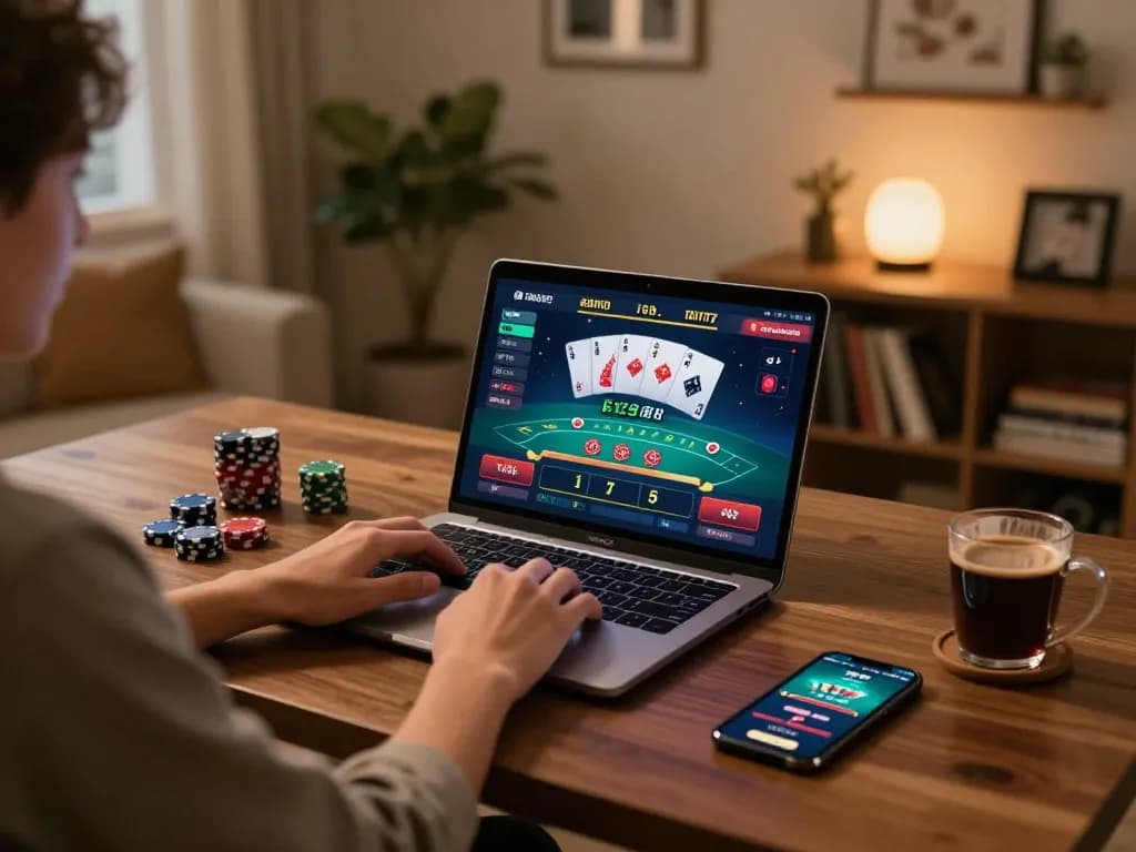 Nohu users engage in an online blackjack game interface while enjoying a relaxing home atmosphere.