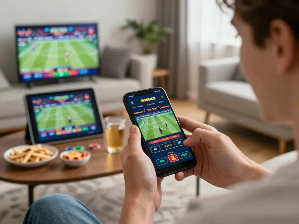 Player engaging with AE888 LINK on smartphone, showcasing online betting excitement.
