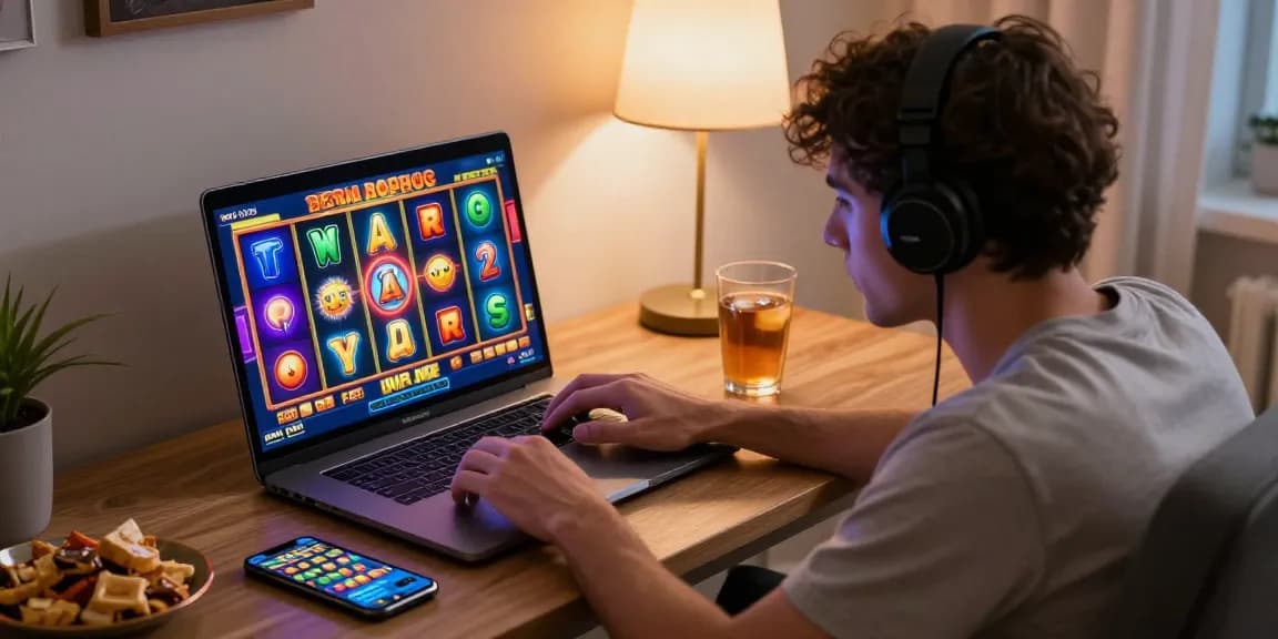 Engaging online gaming scene showcasing slot depo 1000 gameplay with vibrant graphics and an excited player.