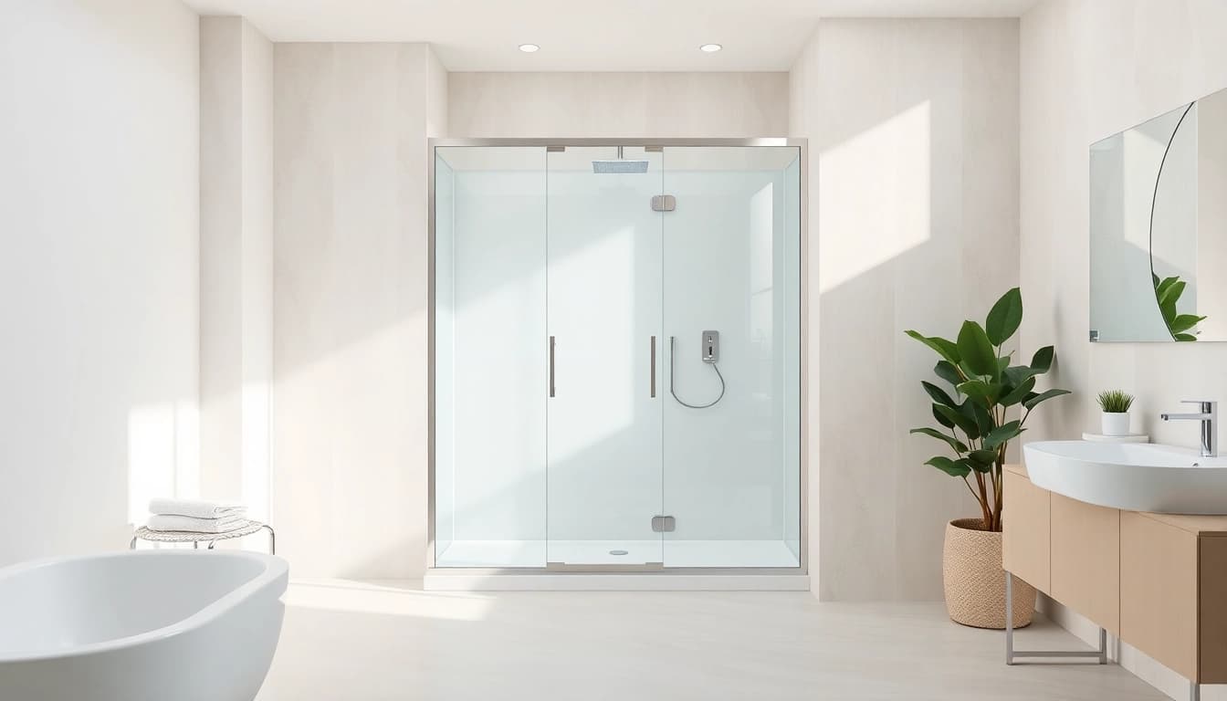 Elegante duschkabine 90x90 komplett in modernem Badezimmer mit stilvollem Design und sanften Farben.