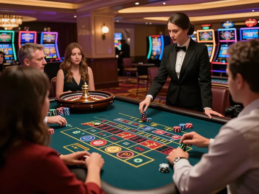 Players engage with live roulette at fly88 casino, showcasing chips on the betting layout and dealer interaction.