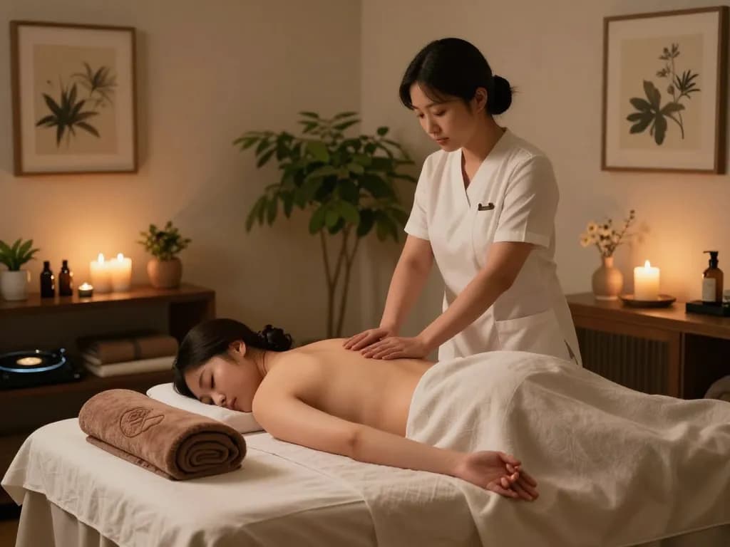 신사동마사지 treatment in a serene spa environment with calming decor and professional therapist.