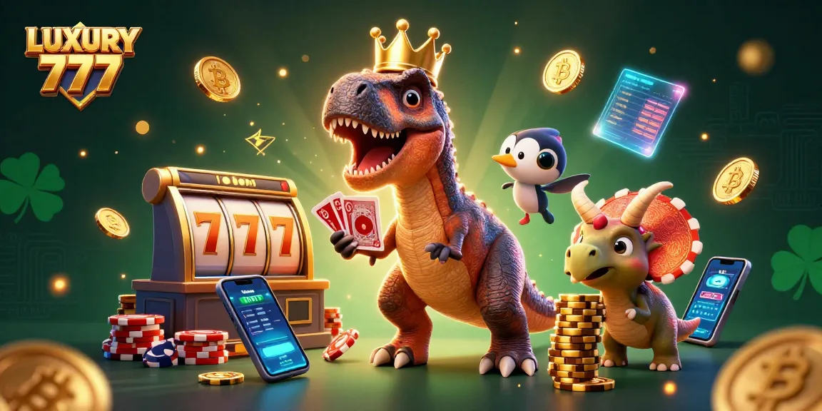 Menangkan jackpot dengan LUXURY 777 sambil mengamati T-Rex dan teman-temannya dalam aksi permainan kasino yang meriah.