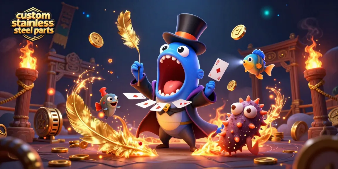 Engaging custom stainless steel parts represented through 3D illustrations with vibrant gambling elements.