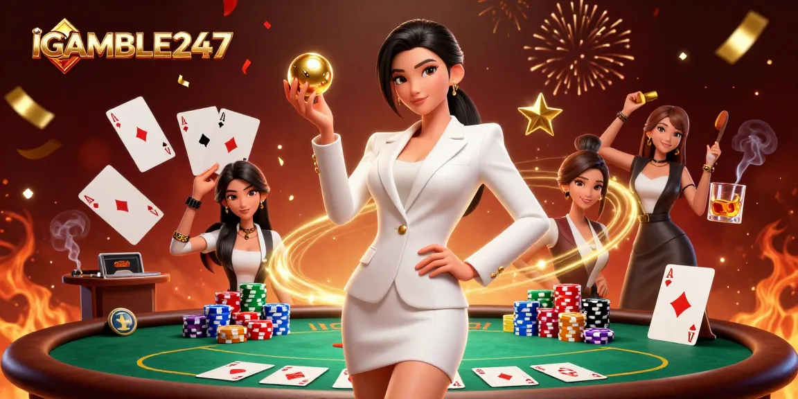 Experience the excitement of IGAMBLE247 with a stunning casino illustration showcasing luxury and winning moments.