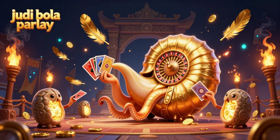 Exciting judi bola parlay scene featuring ancient nautilus and glowing ammonites in a vibrant atmosphere.