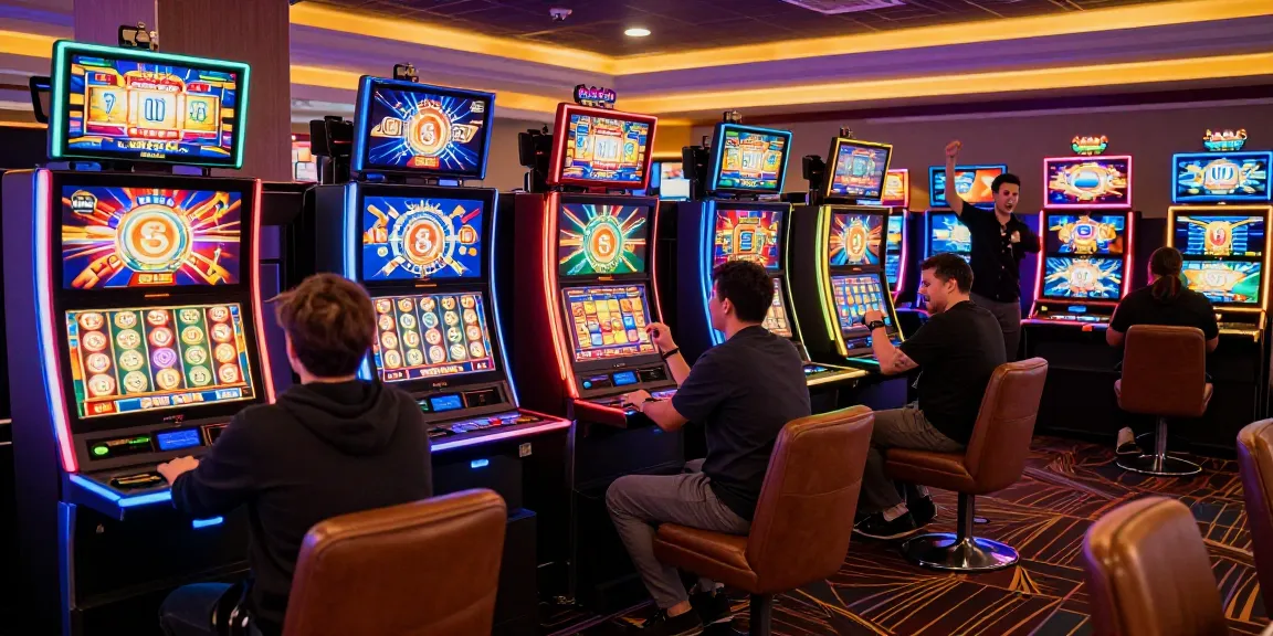 Exciting scene of players enjoying slot games at a vibrant casino.