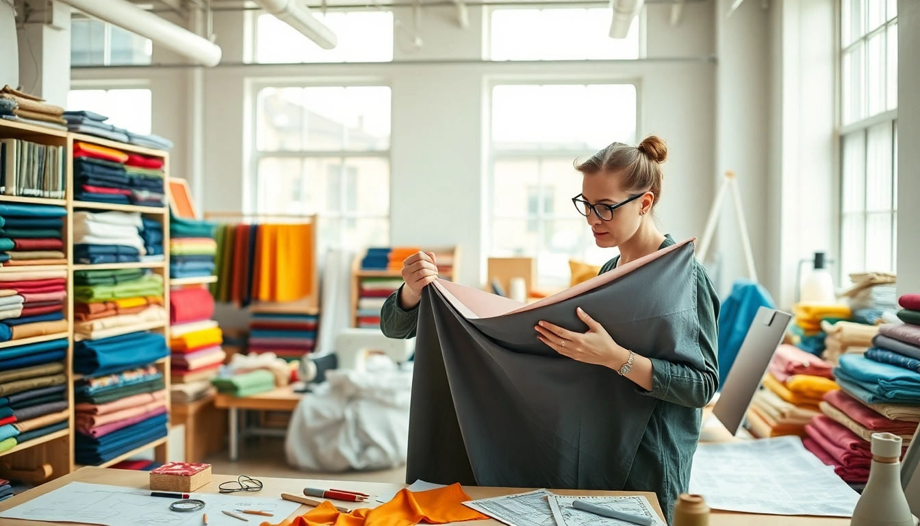Ontdek de veelzijdige poplin stof met verschillende kleuren en texturen gebruikt door een modeontwerper.