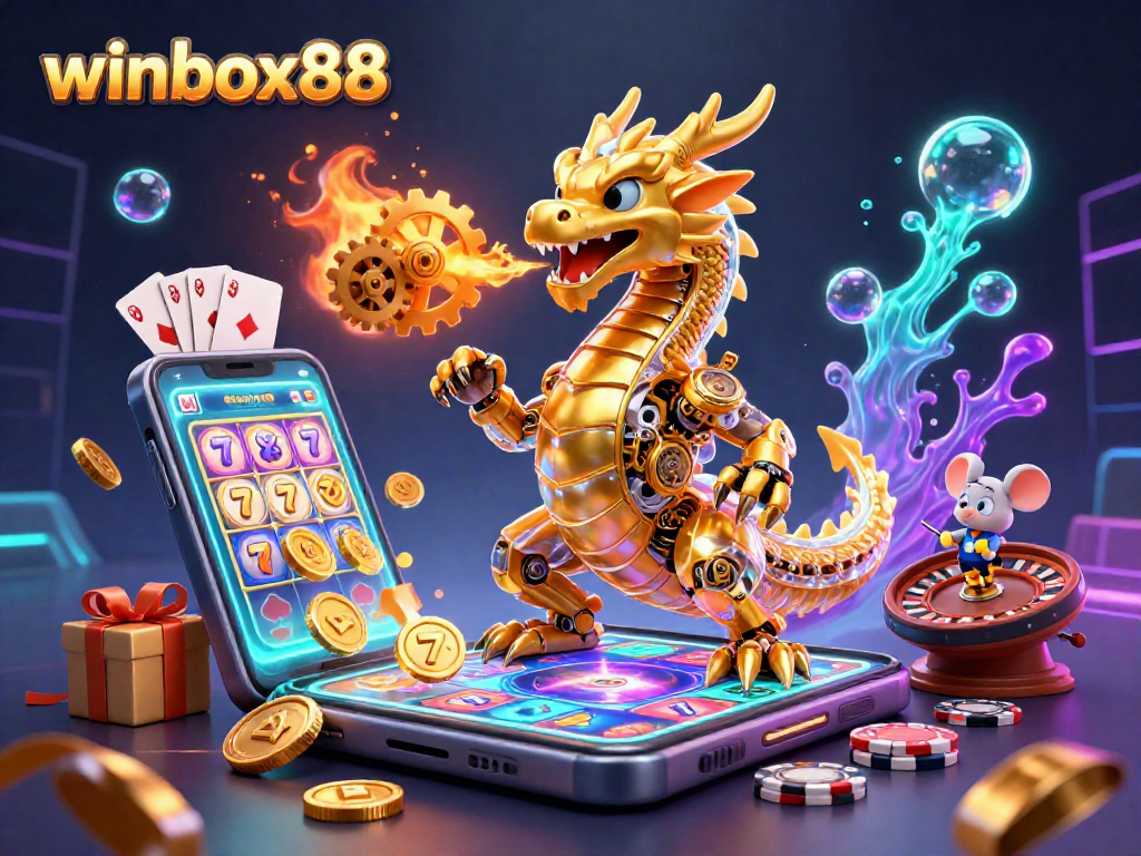 Play thrilling slots, win with winbox88, and experience the excitement of gold coins erupting in this vibrant scene.