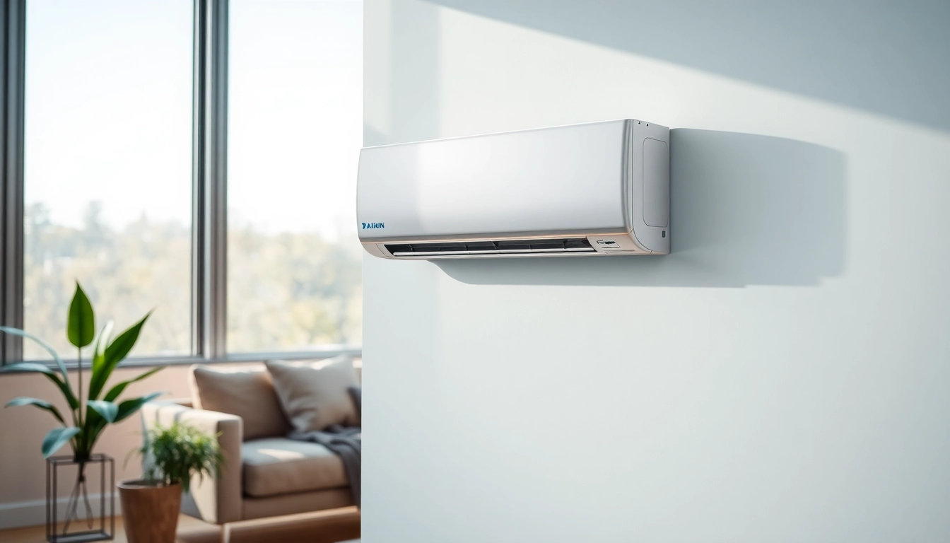 Showcase of a Daikin mini split AC installed in a stylish living room, highlighting its sleek design and modern home integration.