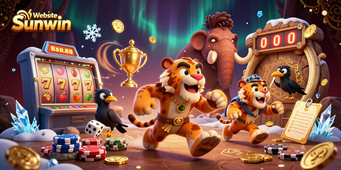 Experience thrilling slots action at Website Sunwin with cartoon characters in a prehistoric casino scene.
