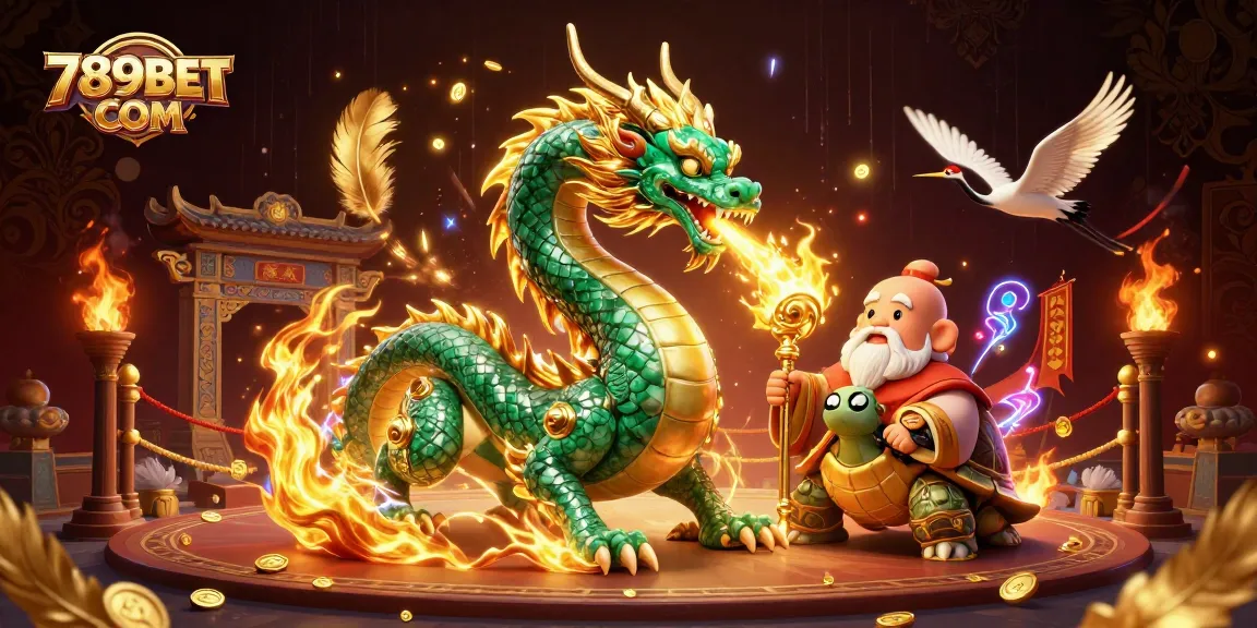 Engage with the exciting world of 789BET COM, featuring a dragon and lucky cranes amidst a vibrant casino atmosphere.