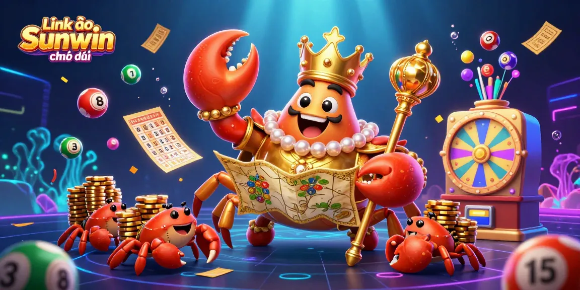 Experience the excitement of Link vào Sunwin chính thức with vibrant lottery elements and a royal crab theme in an immersive 3D scene.