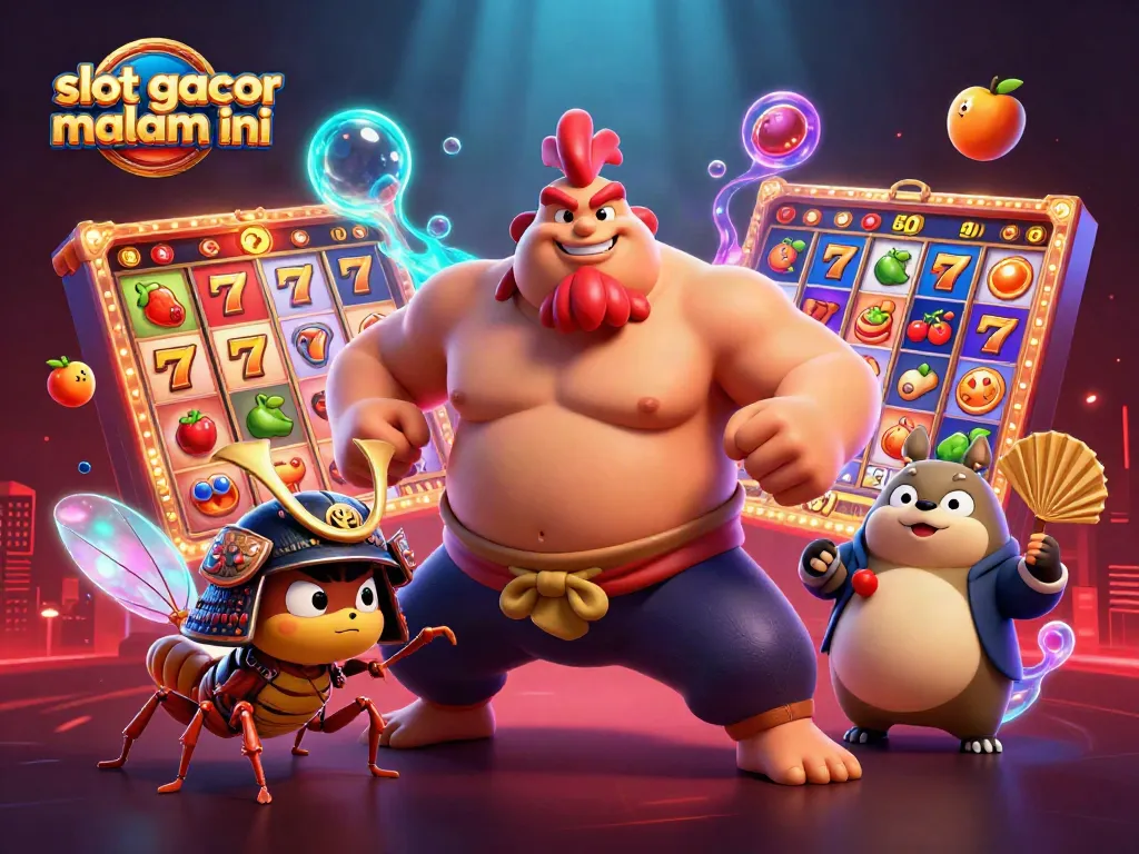 Permainan slot gacor malam ini dengan karakter unik dalam ilustrasi 3D memukau menampilkan suasana kasino