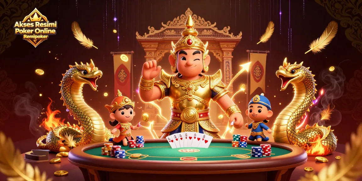 Engage with Akses Resmi Poker Online Remipoker in a vibrant 3D poker scene, highlighting key elements.
