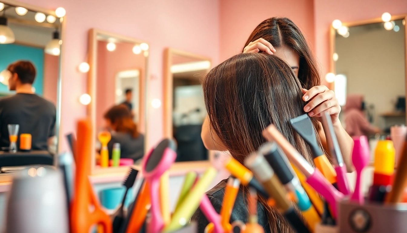 Stylist providing a hair service at salon coafura craiova, capturing a professional atmosphere.