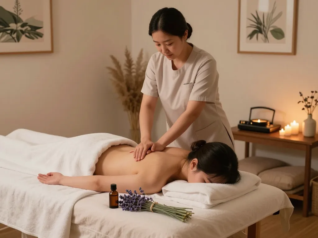 Soothing 논현동마사지 therapy session in a tranquil wellness studio with calming ambiance.