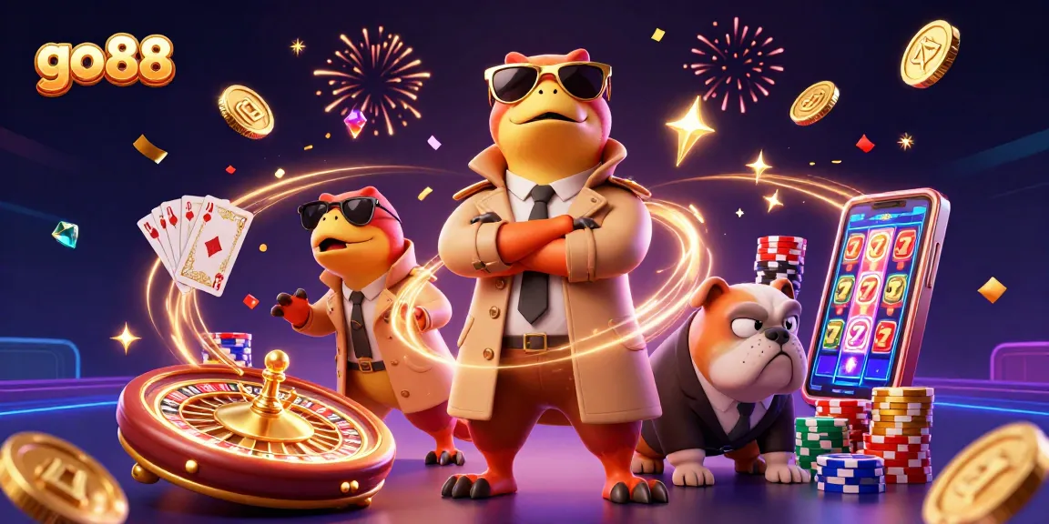 Experience the thrill at go 88 with three raptors disguised for casino VIP access, amidst dazzling gaming elements.
