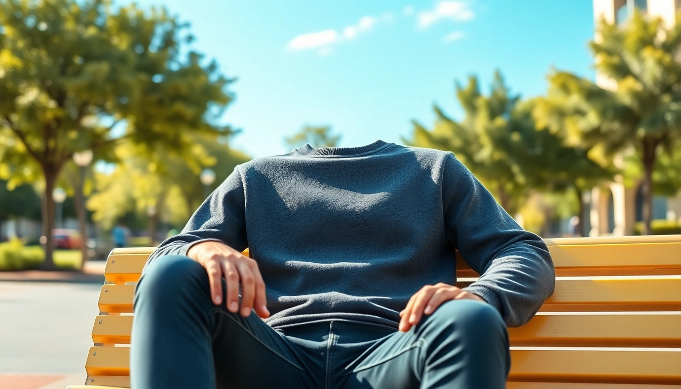 Showcasing a fashionable blank crewneck worn casually in a vibrant park setting.