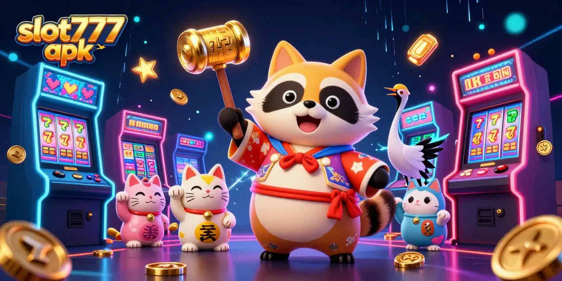 Spin the reels with the slot777 apk for a vibrant gaming experience, featuring lucky characters and arcade elements.