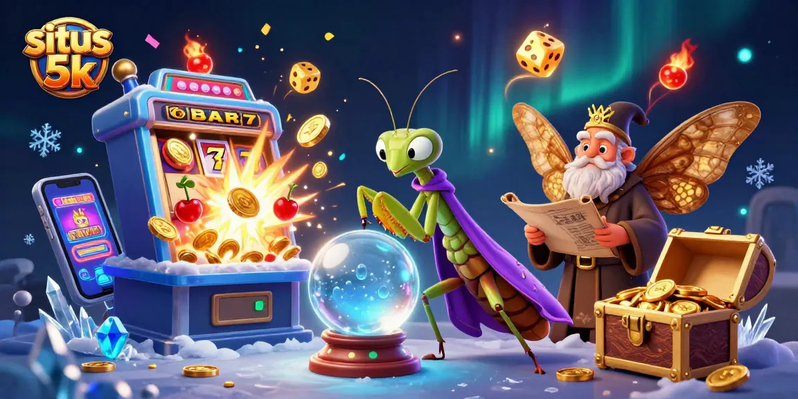 Engage with situs 5k through this vibrant 3D illustration showcasing slot machines and casino elements.