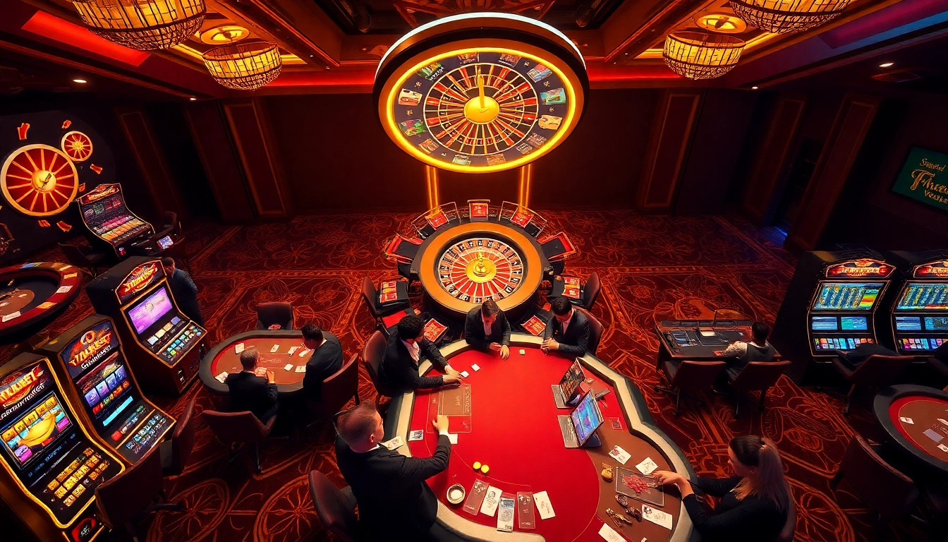 Experience exhilarating gameplay at https://thabet.vegas/ with vibrant casino tables and slot machines.