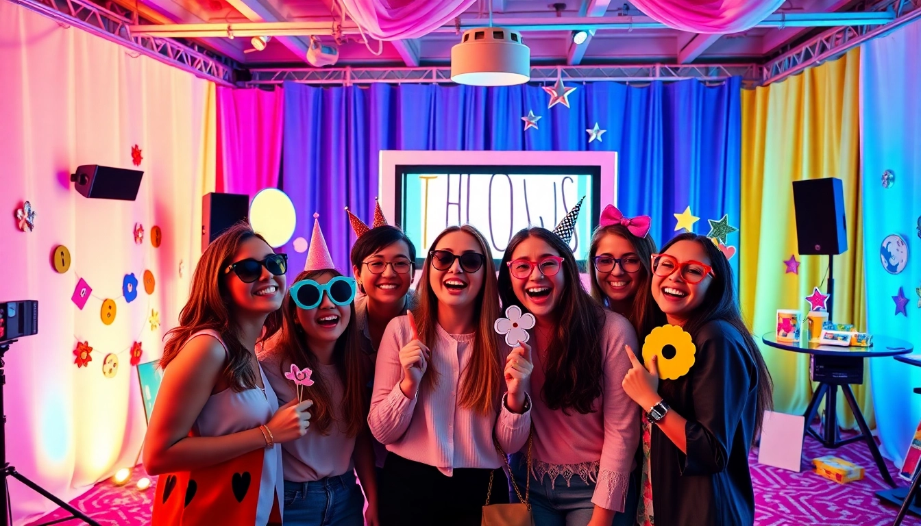 Enjoying a fun moment at a photo booth Chicago with colorful props and bright decor.