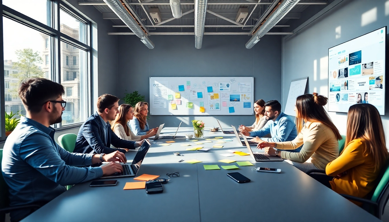 Enhance your business with social media marketing edmonton through a collaborative team in a vibrant office.