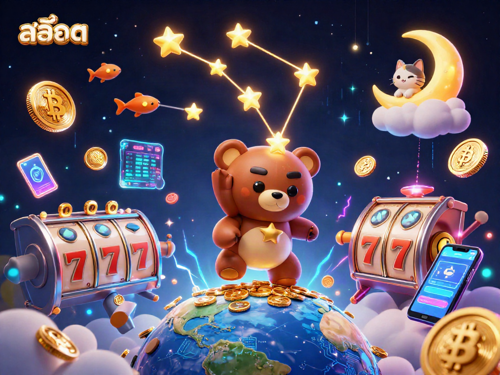 Scoop coins and win jackpots with สล็อต in this vibrant 3D casino illustration.