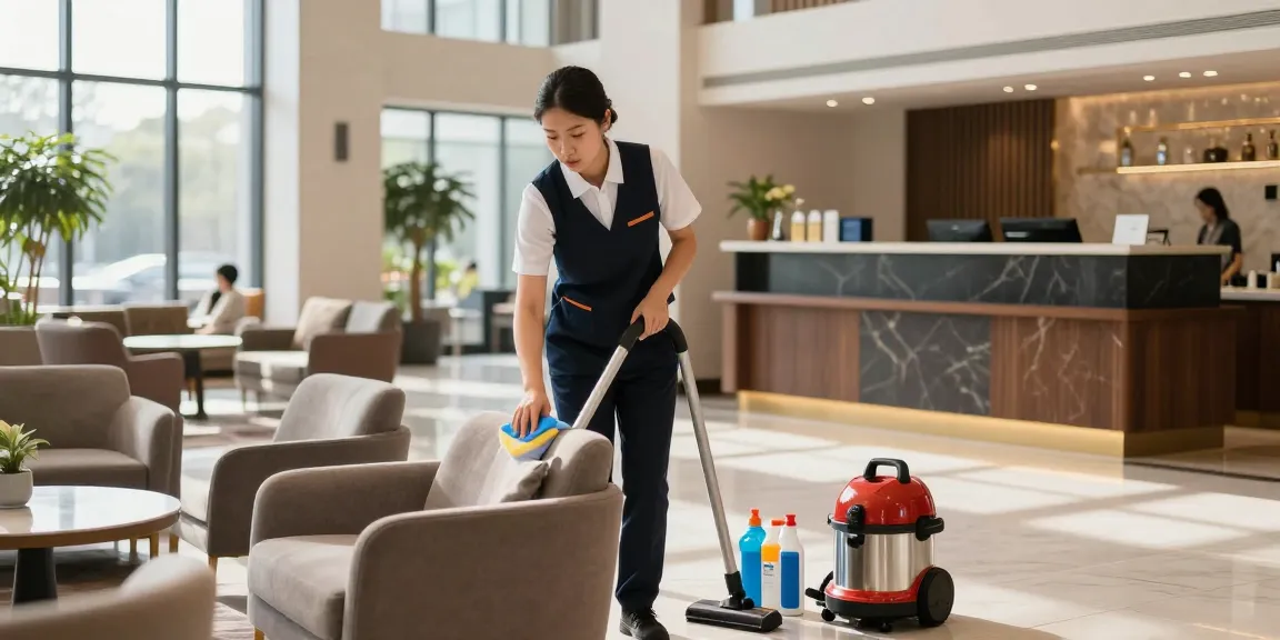 Professionelle Hotelreinigung im Hotel, Sauberkeit und Hygiene im Fokus.