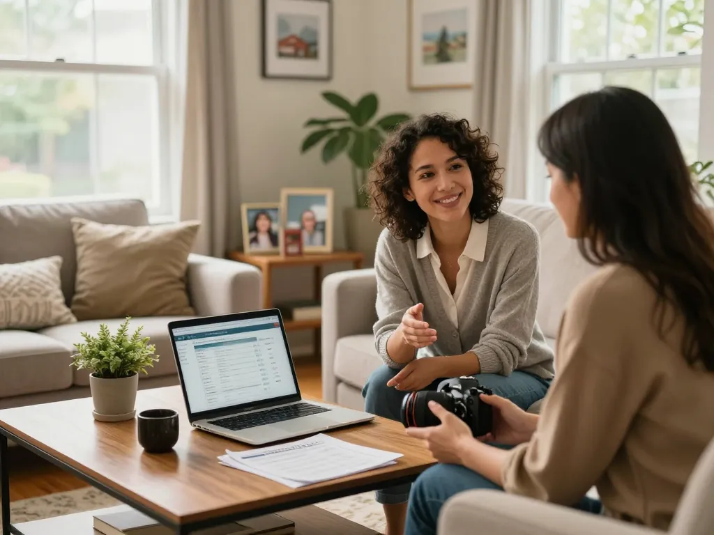 Cash home buyers consultation in a cozy living room setting, showcasing a friendly interaction that emphasizes trust.
