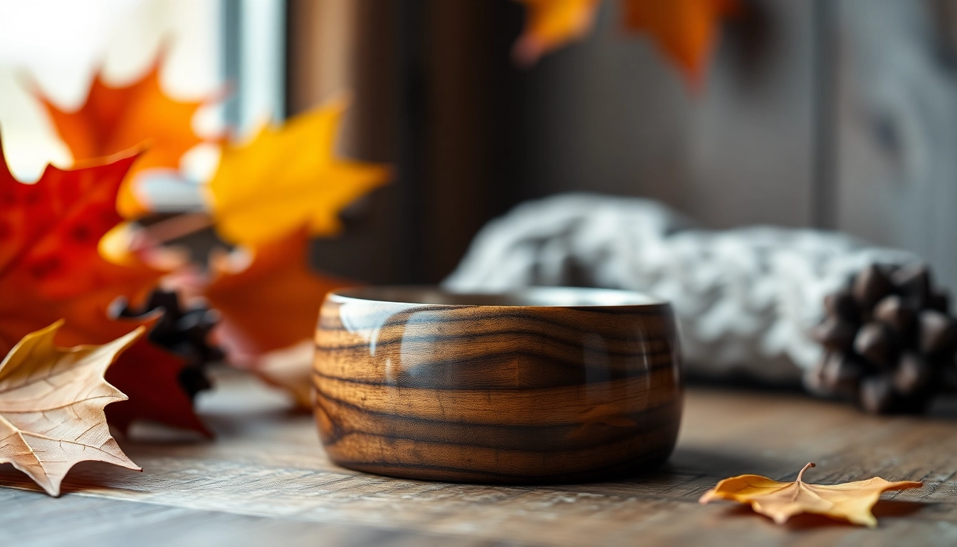 Showcase of a whiskey barrel wedding band with unique grain patterns on a rustic wooden background.