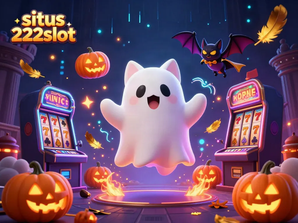 Menggulung slot di situs 222slot dengan kucing hantu dan kelelawar dalam suasana kasino yang meriah.