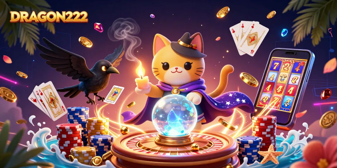 Experience thrilling wins with DRAGON222 in a vibrant casino-themed illustration.