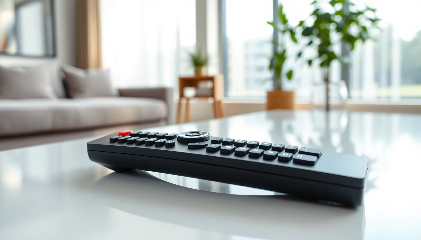 Steuere dein TV mit der Original Fernbedienung Panasonic in einem modernen Wohnzimmer.