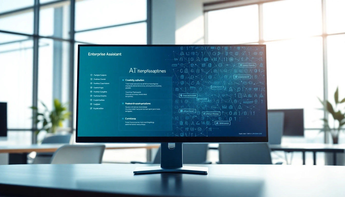 Showcasing enterprise assistant software in a modern office, enhancing team productivity and task management.