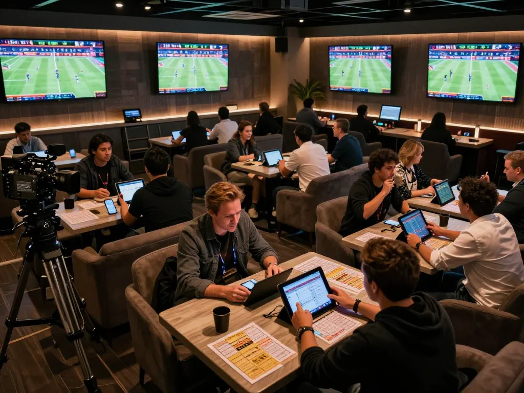 nhà cái 388bet patrons placing sports bets in a vibrant betting lounge